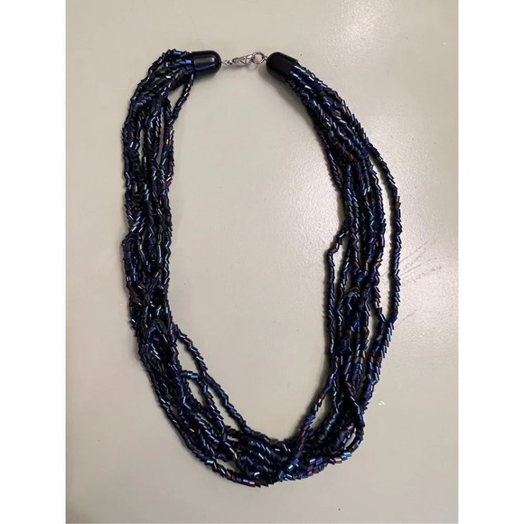 Women’s Blue Fantastic Vintage Bohemian Multi Layered Beaded Glass Necklace - Picture 2 of 5